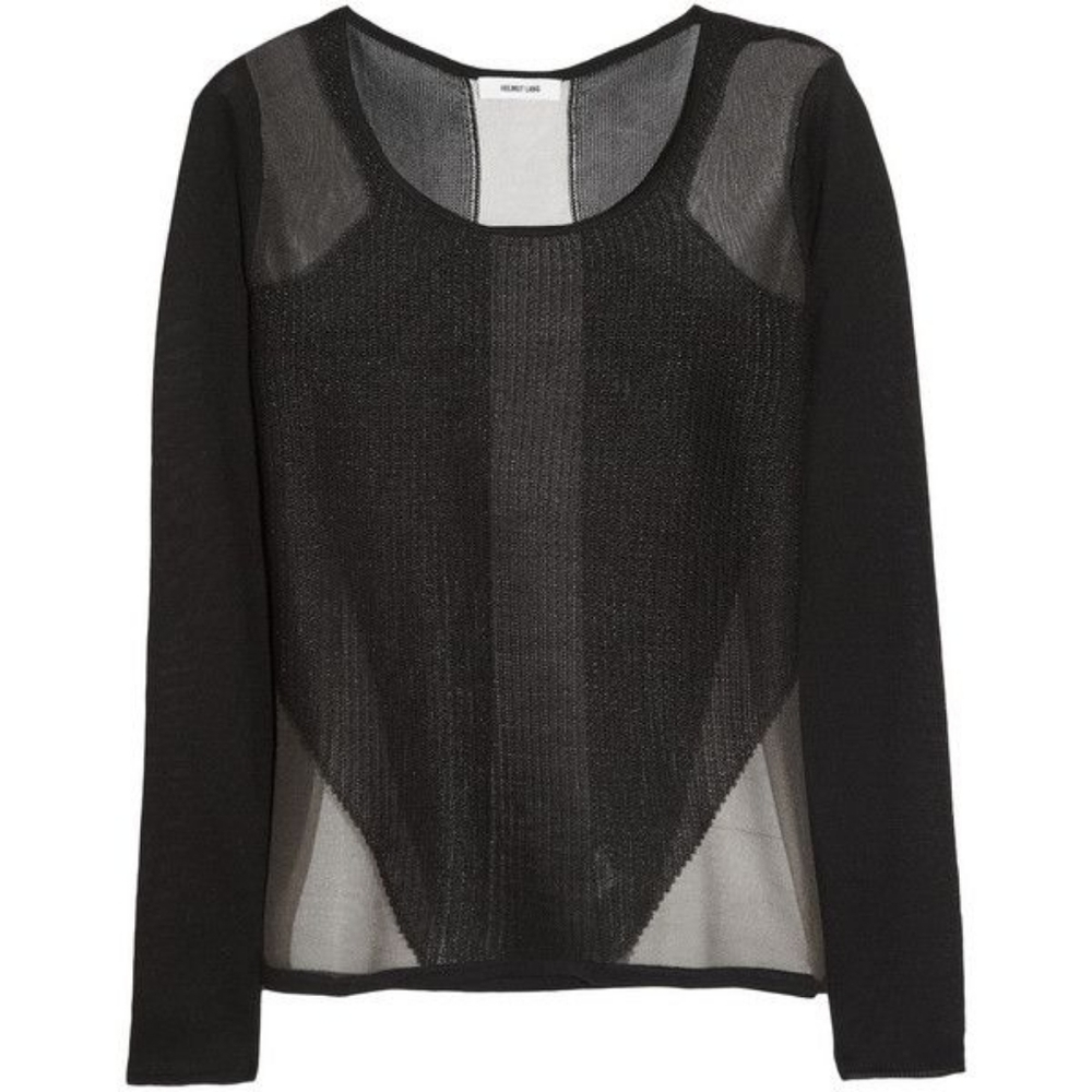 Helmut Lang Contrast-Panel Cotton Blend Sweater Black Size S Minimalist Goth